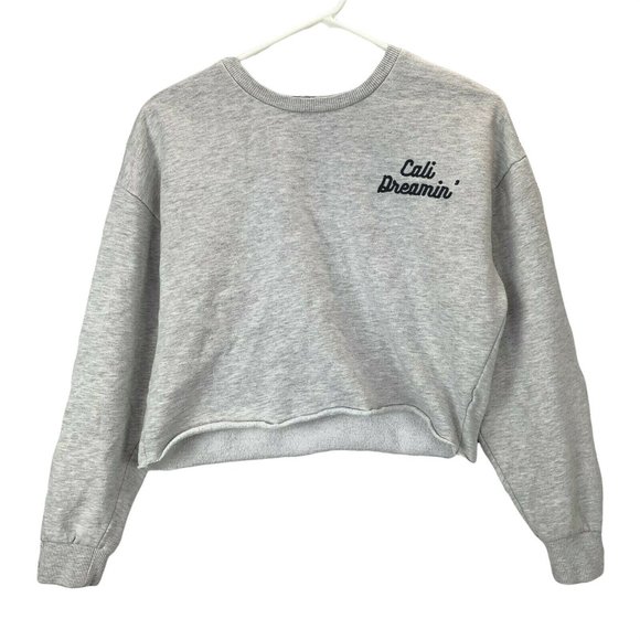 Forever 21 Cali Dreamin Cropped Sweatshirt size M Crop Boxy Oversized Gray - Picture 1 of 5